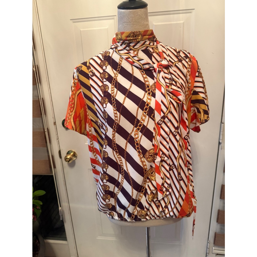 Women's New York and company Blouse, Size L, Orange and White